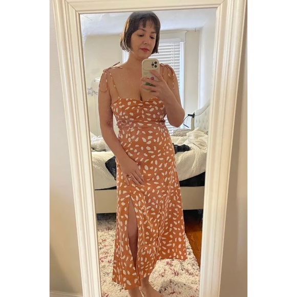 NWOT Lulus Party in Paris Light Orange Print Tie-Strap Midi Dress Large - Picture 8 of 10